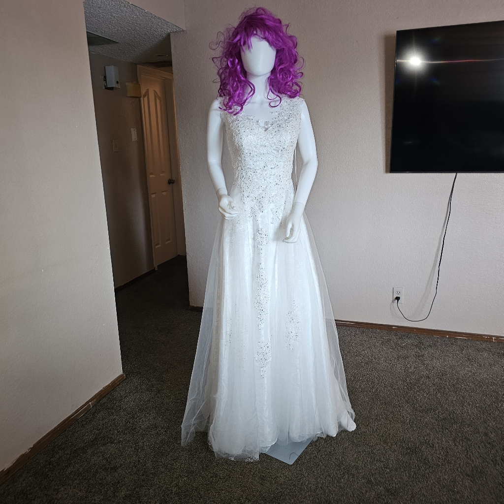 May Queen Dress Formal Sleeveless Ivory Wedding Embroidered Dress Mq-1799 Sz 8
